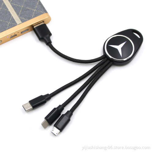 Yijiashishang 3 in 1 Charging Cable LED light up logo usb cable for Android Micro USB,iPhone and Type C Mobile Phone accessories